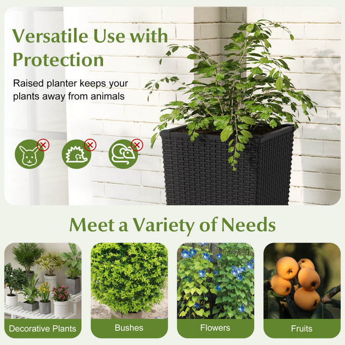 Costway 23 \"planteurs Hauts Ensemble De 2 Pot De Plante En Mousse De Rattan Pot D'arbre Auto-arrosant Noir
