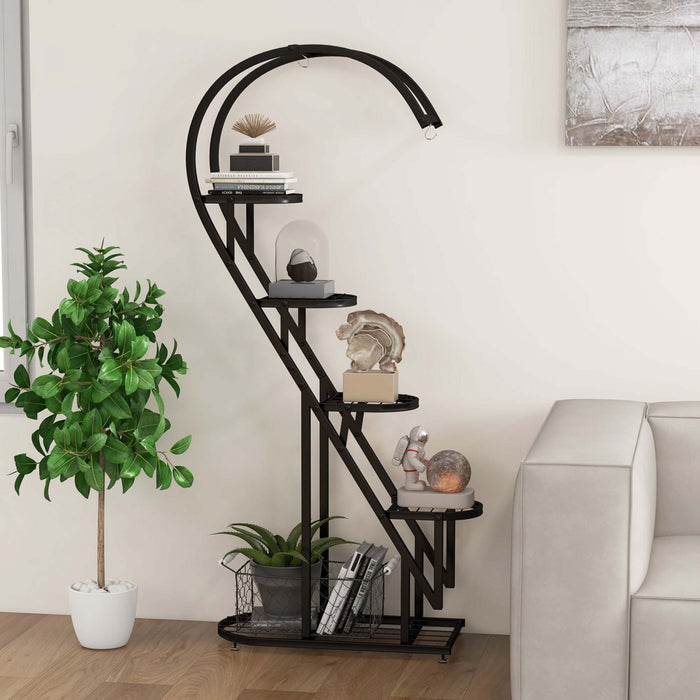 Costway 5 Etagere En Forme De Cœur Avec Crochet Suspendu Pour Plusieurs Plantes Noir