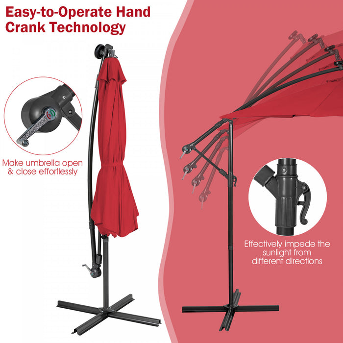 Costway Parasol deporte solaire 10FT 32 LED eclairees Wine pour patio exterieur