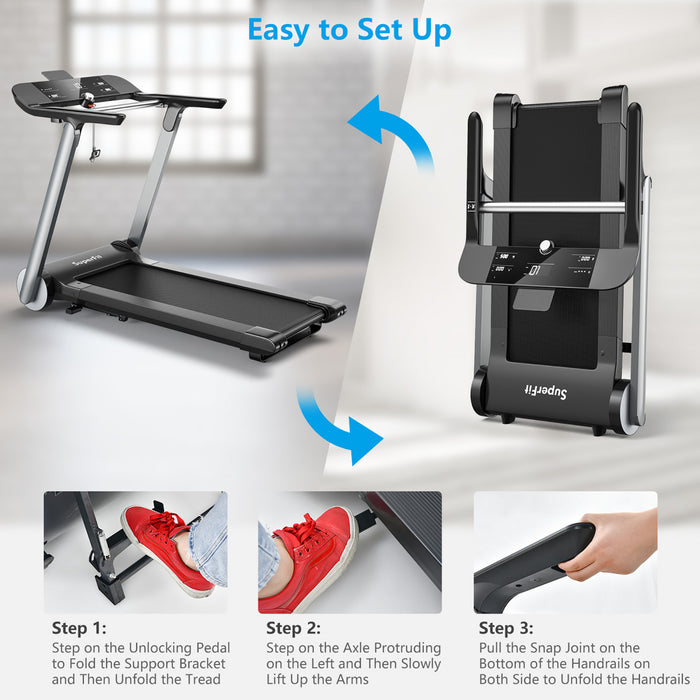 Tapis Roulant Pliant Electrique De Marque Superfit Machine De Jogging Bluetooth 10 Programmes Preregles
