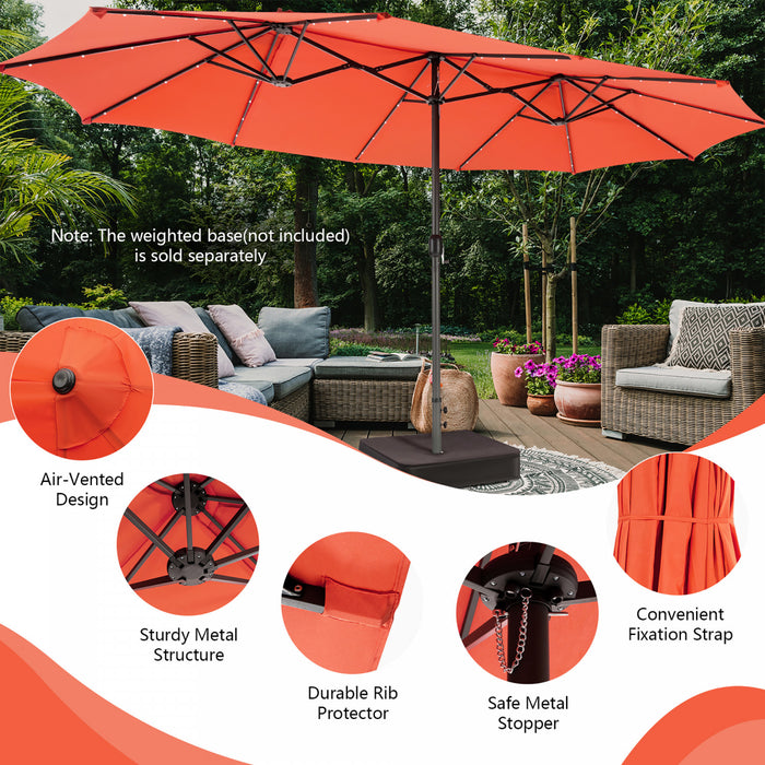 Costway Parasol double face jumeau 15FT pour patio avec 48 LED solaires a manivelle Orange