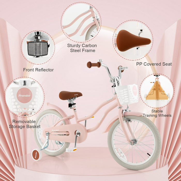 Costway 18\" Enfants Velo Tout-petit Velo Avec Roue D'entrainement Pour 4-8 Ans Vieux Rose