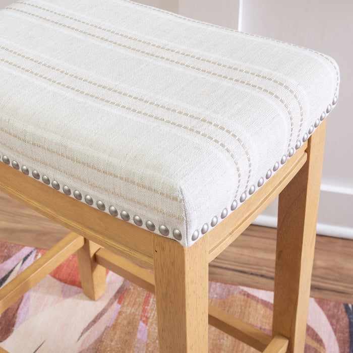 Tabouret Claridge de hauteur comptoir en tissu d’apparence lin et sans dossier - rayures rustiques