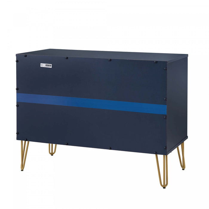 Commode moderne Dumbo 35\" a cannelures en bleu minuit (3 tiroirs)