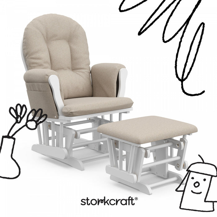 Storkcraft Hoop Fauteuil bercant et pouf - Blanc avec taupe swirl