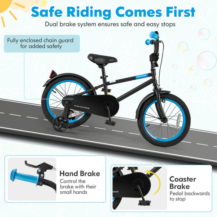 Costway 16\" Velo Pour Enfants Avec Guidon Reglable De Selle Roues D'entrainement Amovibles Frein A Main Noir