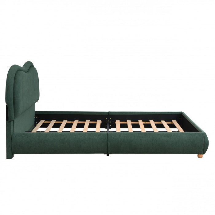 Olivia Cadre de lit plateforme rembourre avec tete de lit incurvee, taille Queen, vert