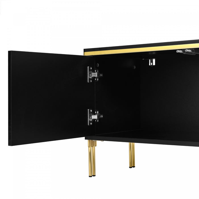 Croma Meuble TV Moderne Haute Brillance 67 po avec Gestion des Cables et Garniture Doree, Noir
