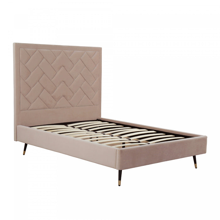 Lit double moderne Crosby en velours capitonne couleur nude