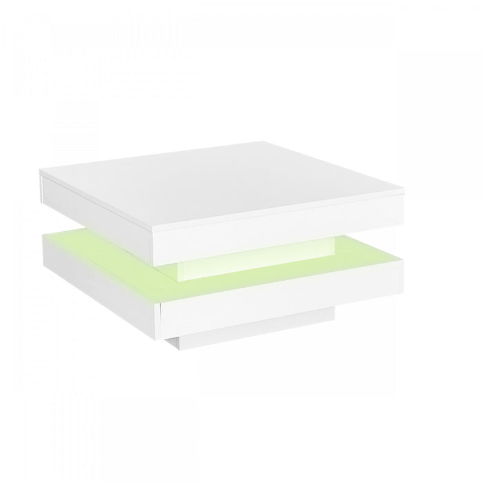 Ryan table basse pivotante – table basse avec eclairage LED et plateau rotatif a 360°, blanc