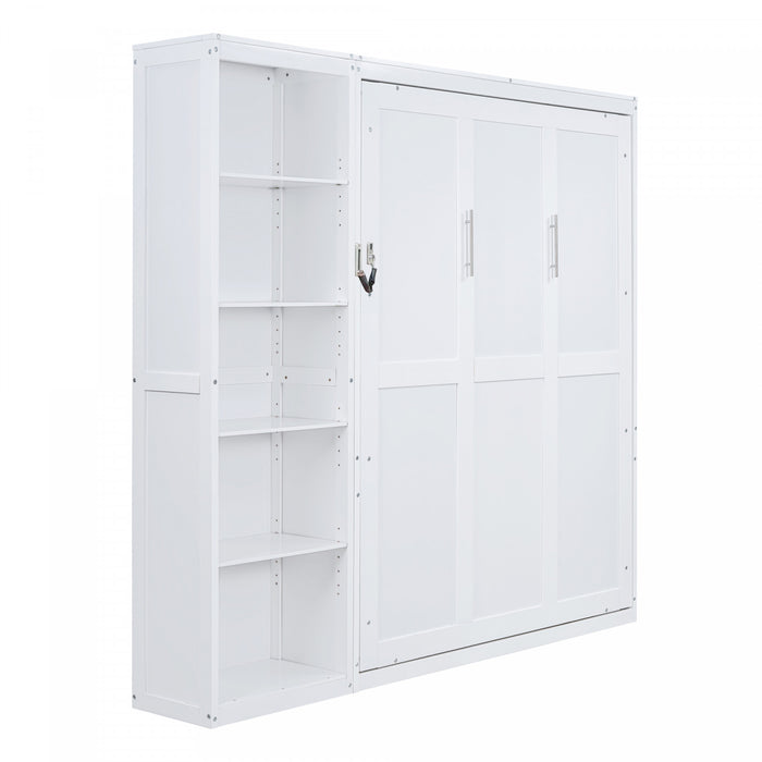 Jessie Lit escamotable mural multifonction avec etageres, Taille Queen, Blanc