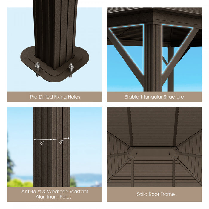 Costway 12’ X 10’ Patio Hardtop Gazebo Avec Acier Galvanise Cadre Superieur En Aluminium Exterieur