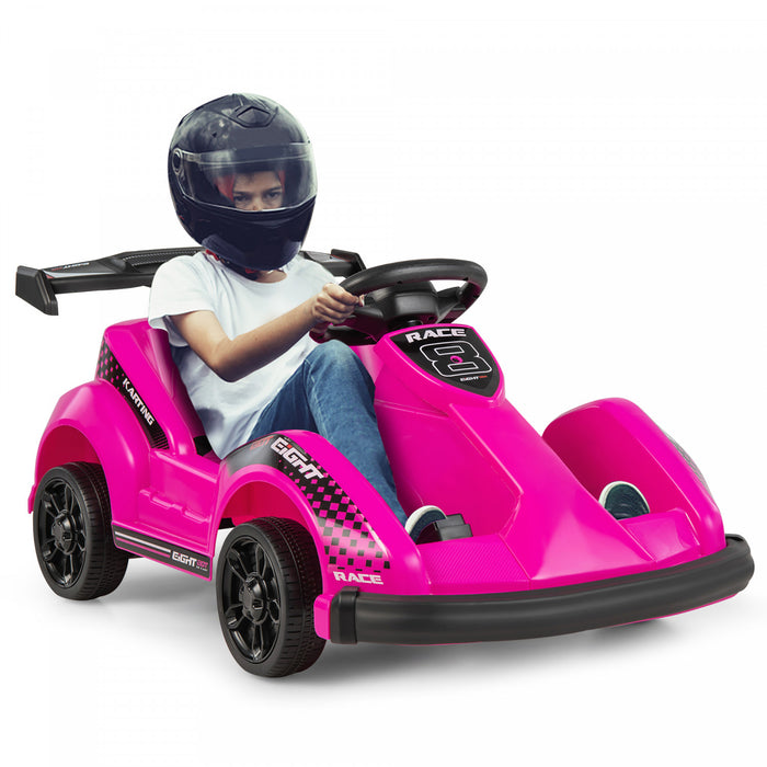 Costway 6v Batterie Alimentee Go Kart Enfants Rouler Sur 4 Roues Racer Rc W / Pare-chocs & Musique Rose