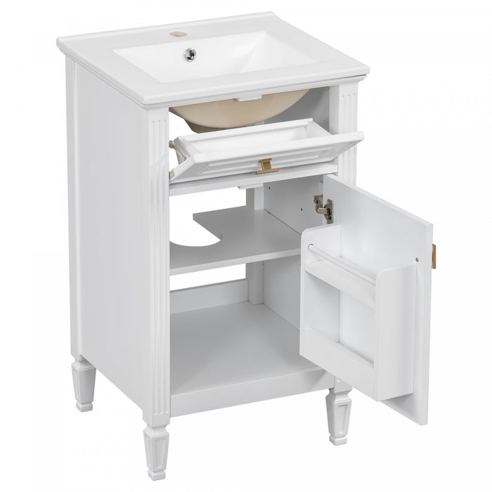 Jocelyn Meuble-lavabo de 20\" avec vasque en ceramique et structure en bois caoutchouc massif, Noir