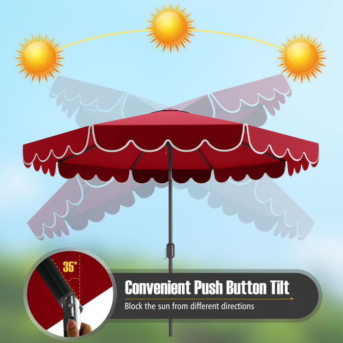 Parasol de patio Costway 10 FT avec reglage d'inclinaison a manivelle, bordures, haut ventile, 8 baleines, rouge