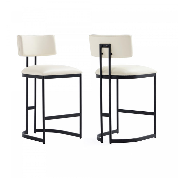 Tabouret de comptoir contemporain moderne Juno en cuir vegetalien et metal, coloris ivoire