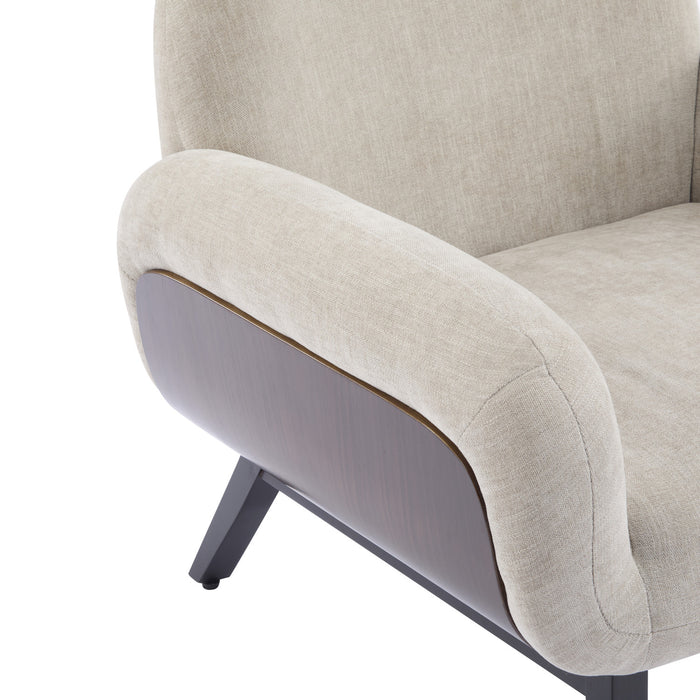 Audrey Fauteuil d’appoint ergonomique en bois massif avec revetement en tissu, fauve