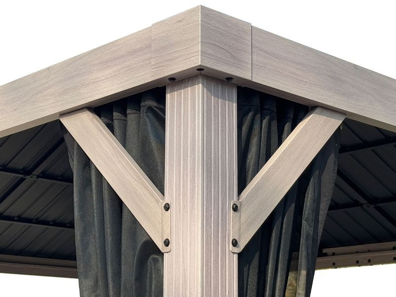 Gazebo Yosemite 10x12 Double Toit En Acier, Poteaux En Aluminium Finition Bois