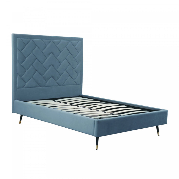 Lit double moderne Crosby en velours bleu capitonne