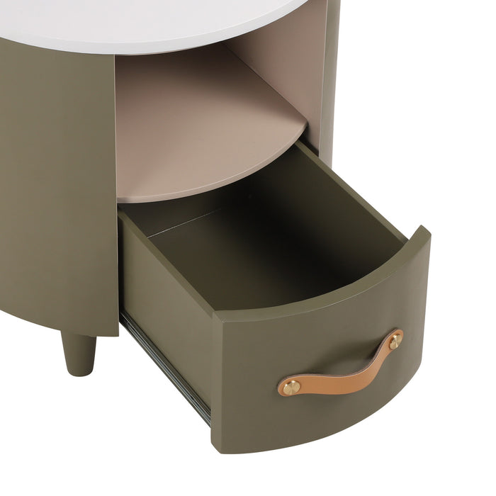 La table de nuit moderne Olivia au design incurve avec tiroir de rangement, couleur verte