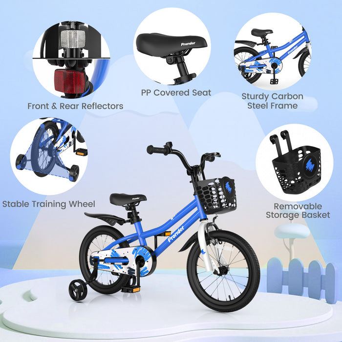 Velo Costway 16\" Pour Enfants Avec Roues D'entrainement Amovibles Et Panier Pour 4-7 Ans Bleu