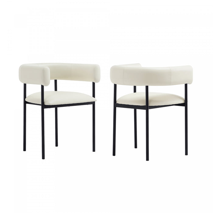 Chaise de salle a manger contemporaine Onda en cuir vegetalien et metal, coloris ivoire