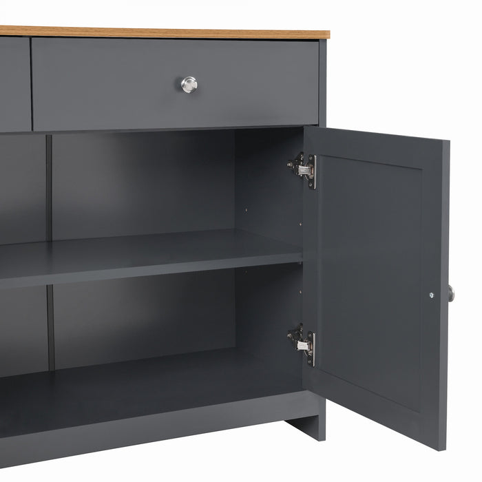 Grace Buffet en Bois Rustique de 55,1\" avec Portes et Tiroirs, Gris