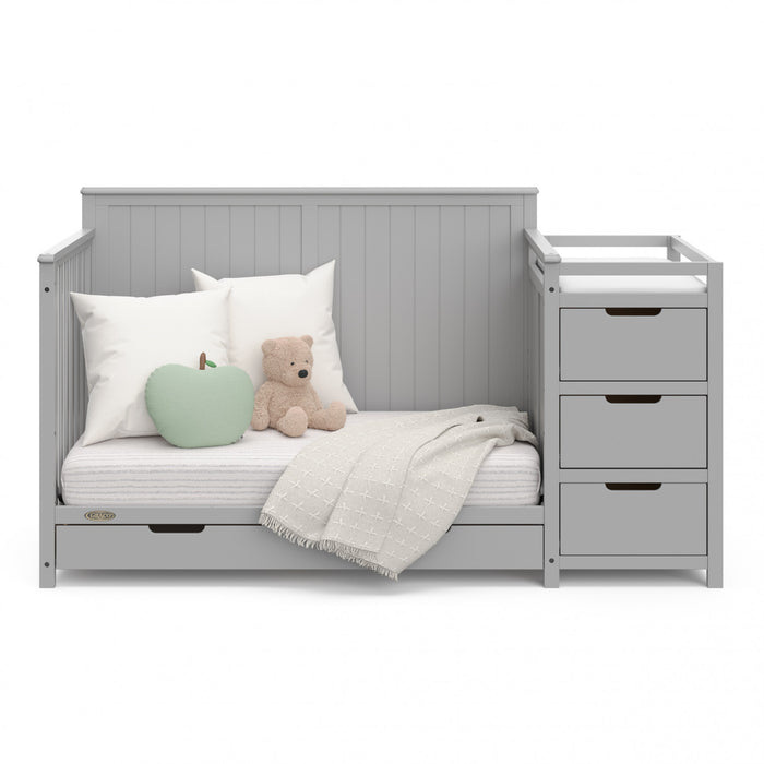 Graco Hadley Lit de bebe convertible 5-en-1 avec table a langer et tiroir - Gris galet