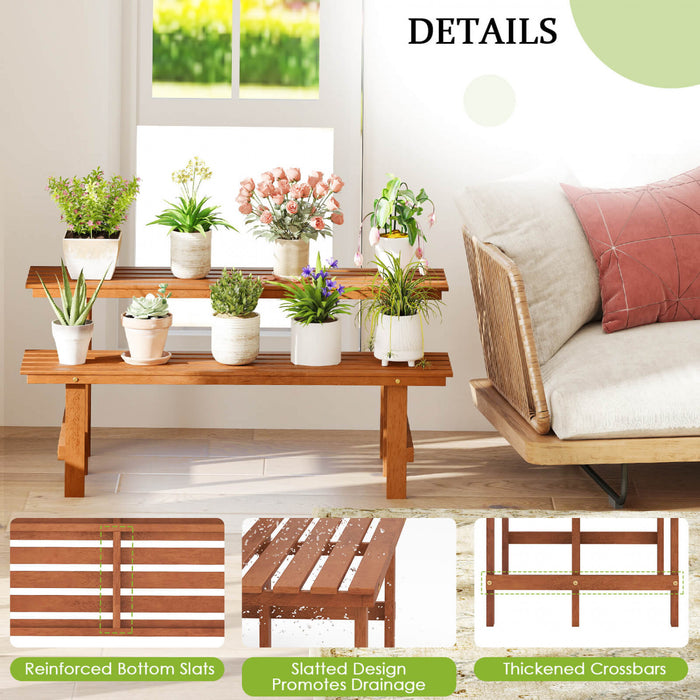 Costway 2 Etage Stand De Plante En Bois Avec Huile De Tec Finition Interieur Et Exterieur Pot De Fleurs