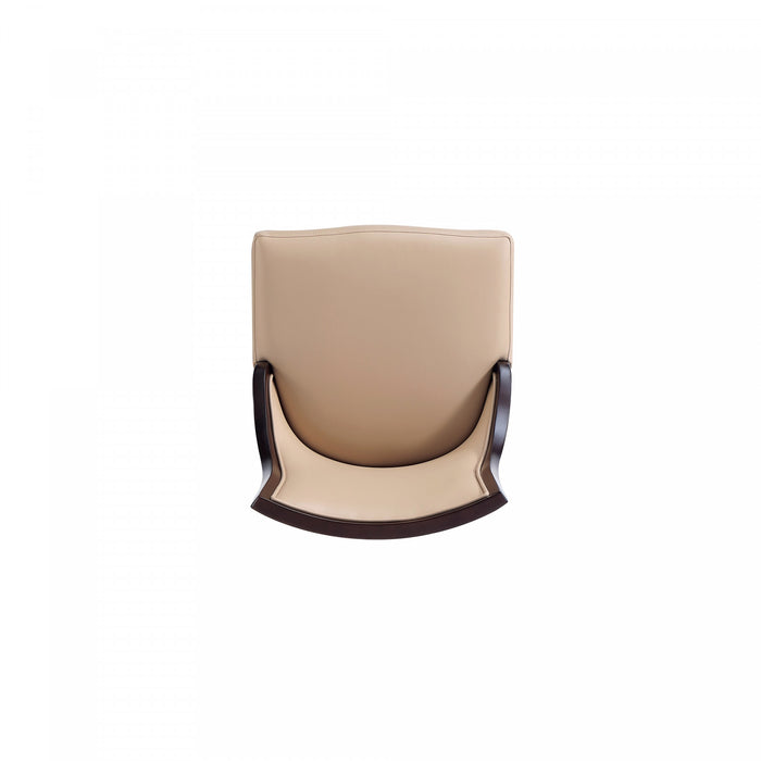 Grand fauteuil de salle a manger traditionnel en bois avec revetement en tissu beige - Lot de 4