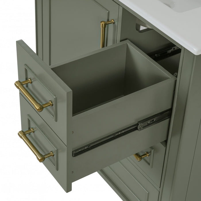 Emerson Meuble de salle de bain 30 pouces avec vasque en ceramique et trois tiroirs, Vert olive