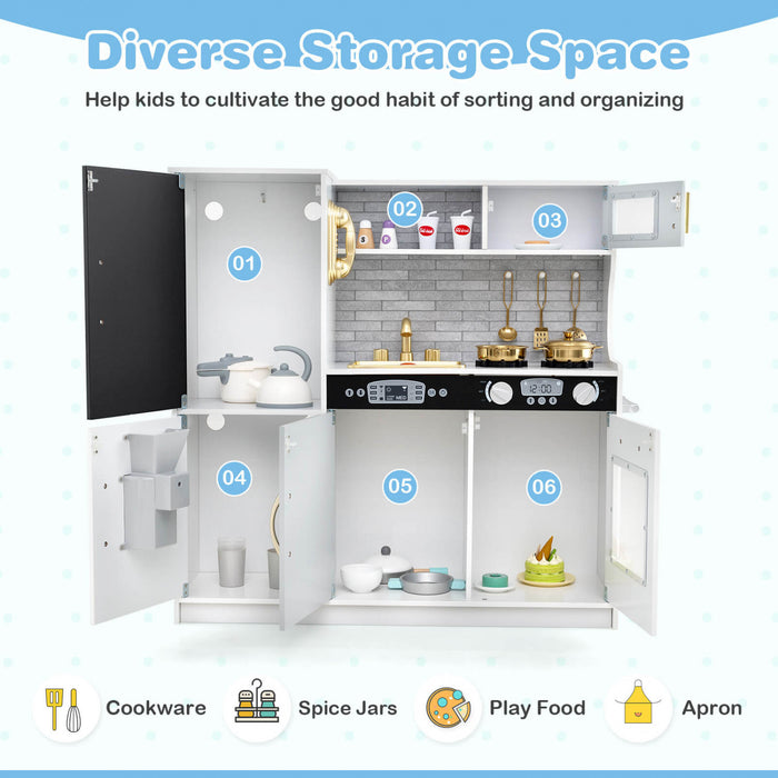 Costway Kid's Pretend Play Kitchen Toddler Kitchen Playset Avec Blackboard Beige