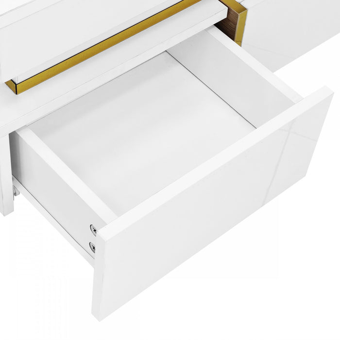Ava Table Basse a Fini Haute Brillance avec Tiroirs de Rangement et Accents Dores, Blanc