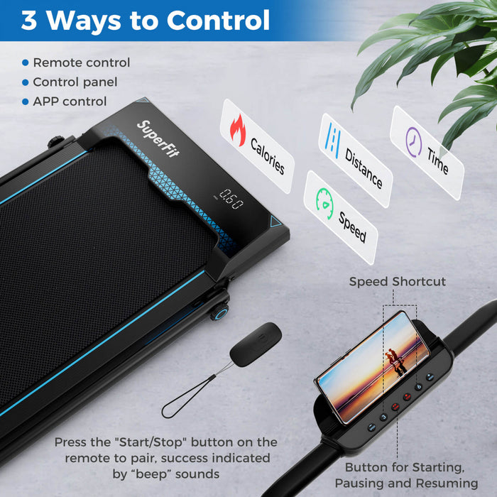 Costway 3 En 1 Tapis Roulant Pliant Avec Ecran Led A Telecommande Et App Pour Home Blue