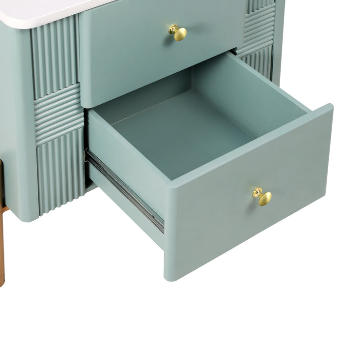 Lila Table de Nuit Moderne avec Tiroirs de Rangement et Poignees Metalliques, Vert