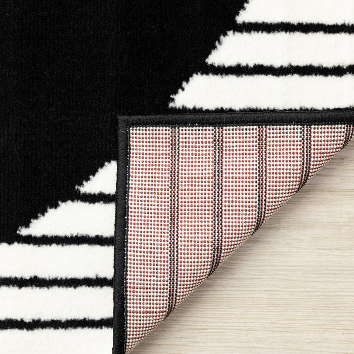 Florence rayures noires et blanches et cercles creux, design moderne, 4'7\" x 6'7\"