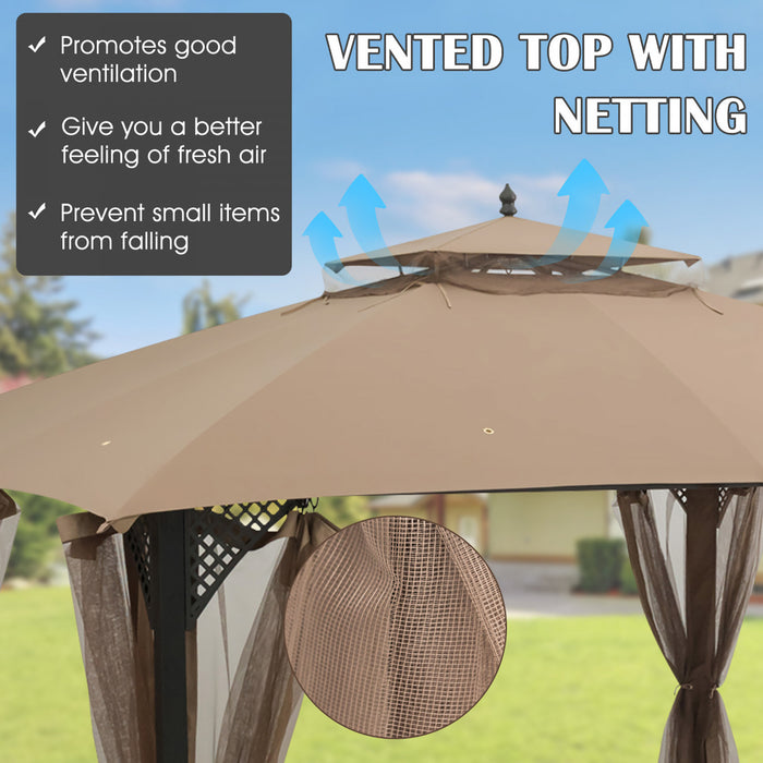 10’ X 12’ Patio Gazebo De Remplacement Couvercle Superieur A 2 Niveaux Canopy Cpai-84 Exterieur Brun