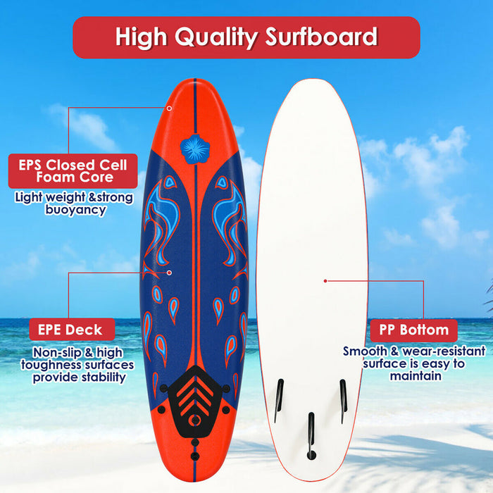 Costway – Planche De Surf De 6’’ A 3 Derives & Leash Pour Enfants, Adultes