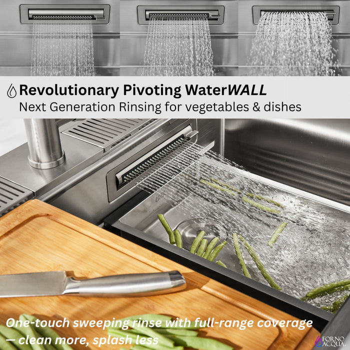 Evier poste de travail MultiSINK 45 po, double pose, 3 niveaux, robinets, rince-verre, inox - J-WP30