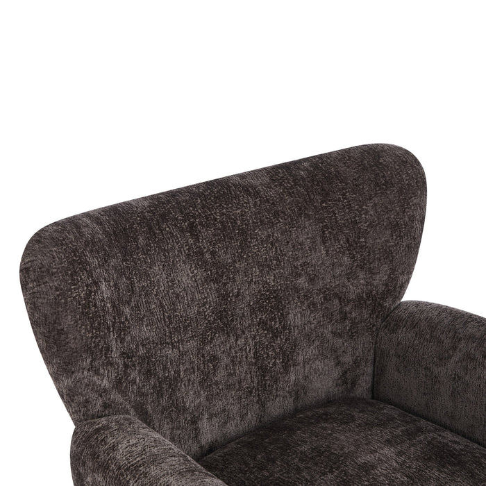 Wingate Fauteuil Aile Confortable en Tissu Premium et Pieds en Bois Massif, Brun Fonce, Teck