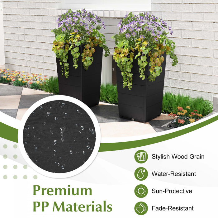 Costway 23\" Planter Haut Ensemble De 2 Pour Usage Interieur / Exterieur Grand Pot De Plante Auto-arrosant Noir