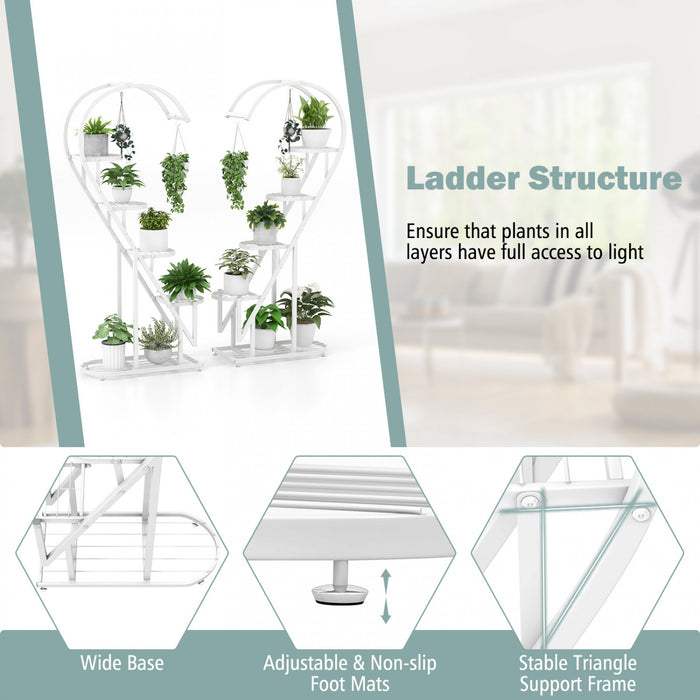 Costway 5 Etagere En Forme De Cœur Avec Crochet Suspendu Pour Plusieurs Plantes Blanc