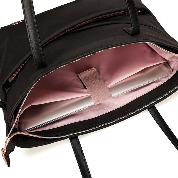 Sac a main Swissdigital KATY Rose – 16\" ordinateur portable, chargement USB, lumiere LED, protection RFID, resistant a l'eau, multi-poches