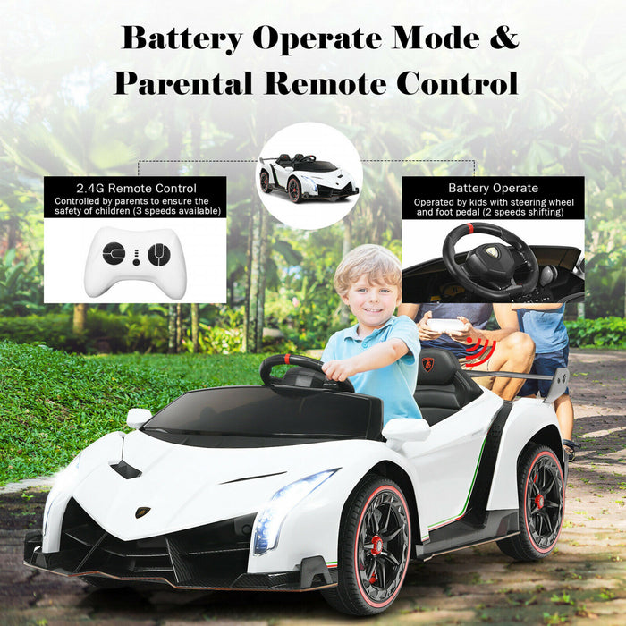 Costway 12v 2-siege Lamborghini Enfants Sous Licence Rouler Sur La Voiture W / Rc & Swing Fonction Blanche