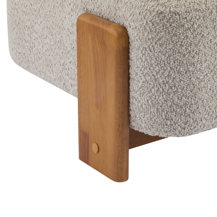 Luma Fauteuil de Salon Moderne en Bouclette a Dossier Enroule et Cadre en Bois Massif, Amande, Naturel