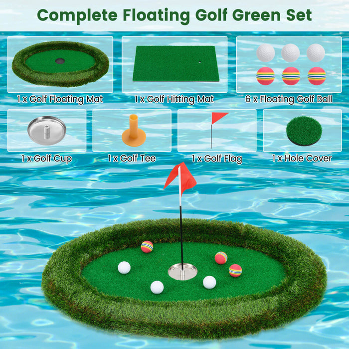 Costway Oval Flottant De Golf Vert Comprend Le Tapis De Golf Frappant 6 Balles De Golf Drapeau De Golf