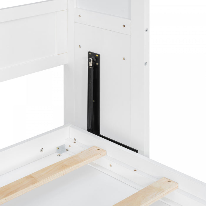 Jessie Lit escamotable mural multifonction avec etageres, Taille Queen, Blanc