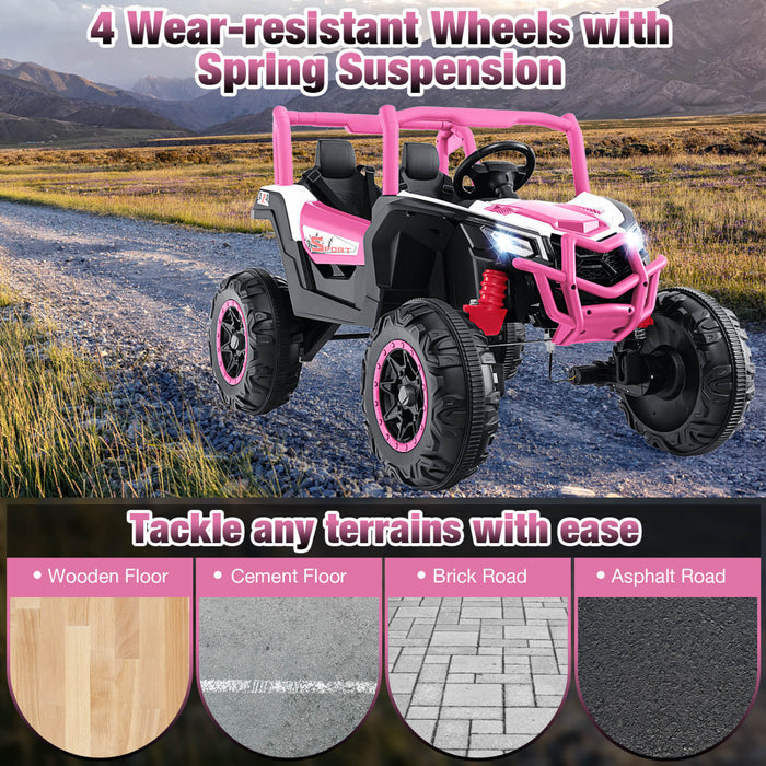 Costway 24v Kids Ride Sur Utv Avec 4 X 100w Puissant Moteur Telecommande Haute/basse Vitesse Rose