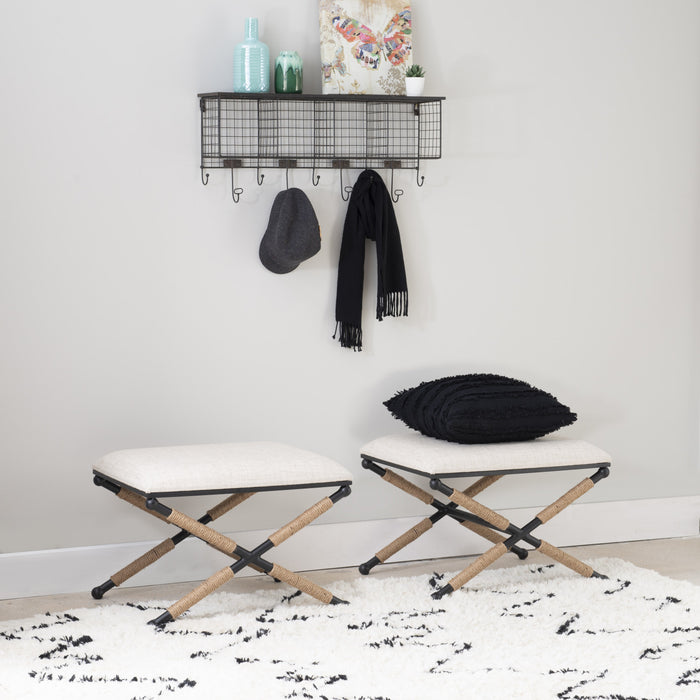 Pouf Ashburn Campaign en tissu d'apparence lin - noir