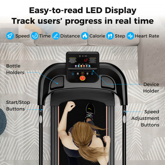 Tapis Roulant A Pied Costway 2.5 Hp Avec Longues Barres De Main Pour Personnes Agees Capteurs D'impulsion Affichage Led